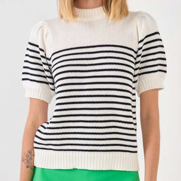 English Factory Sweaters English Factory Striped Short Puff Sleeve Sweater Top Poshmark